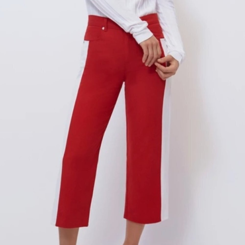 baldwin Red Wide-Leg Jeans with White Side Stripe